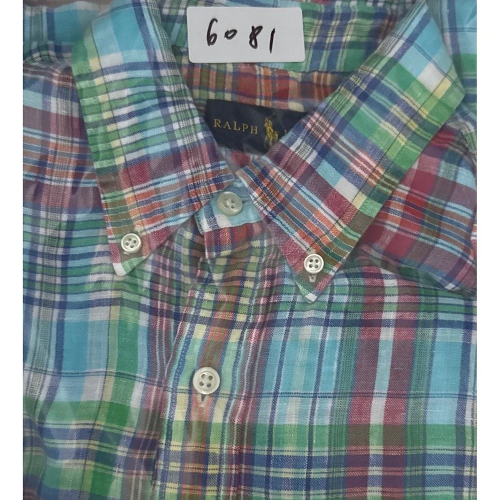 Ralph Lauren Button Down Men S Multicolor Preppy Hipster Linen Madras Plaid Pony